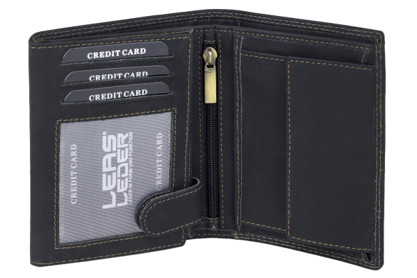RFID Herren Geldbörse im Hochformat mit NFC Schutzfolie gegen Datendiebstahl LEAS MCL im Vintage-Stil in Echt-Leder, schwarz (LxB 12x10cm)